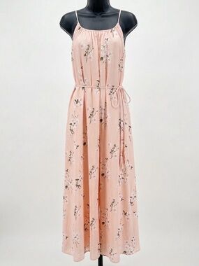 Abercrombie & Fitch Blush Pink Peach Floral Maxi Dress Medium Tassel Tie Summer
